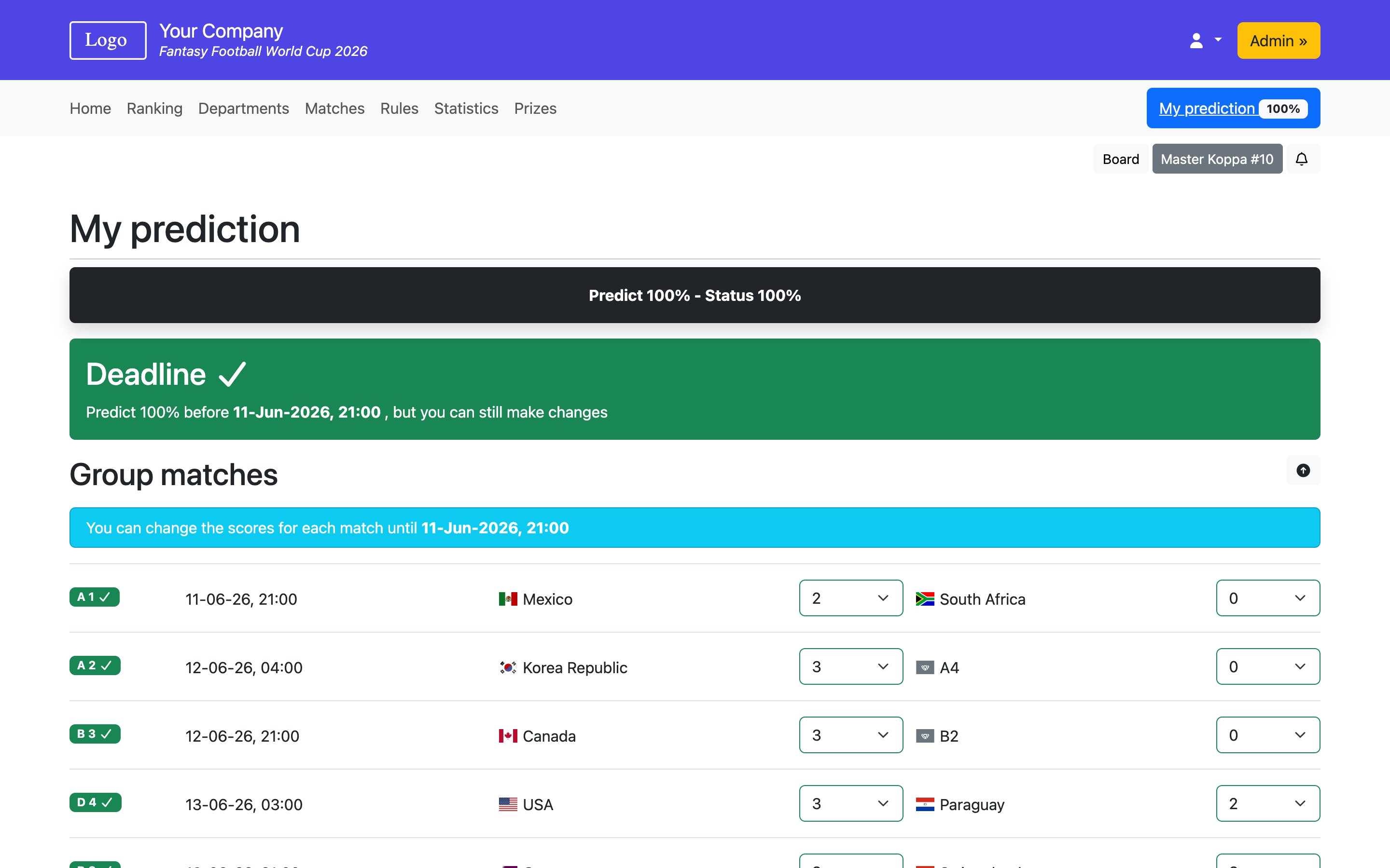 Fantasy Football Football Tournament 2026 Demo - Football Tournament 2026