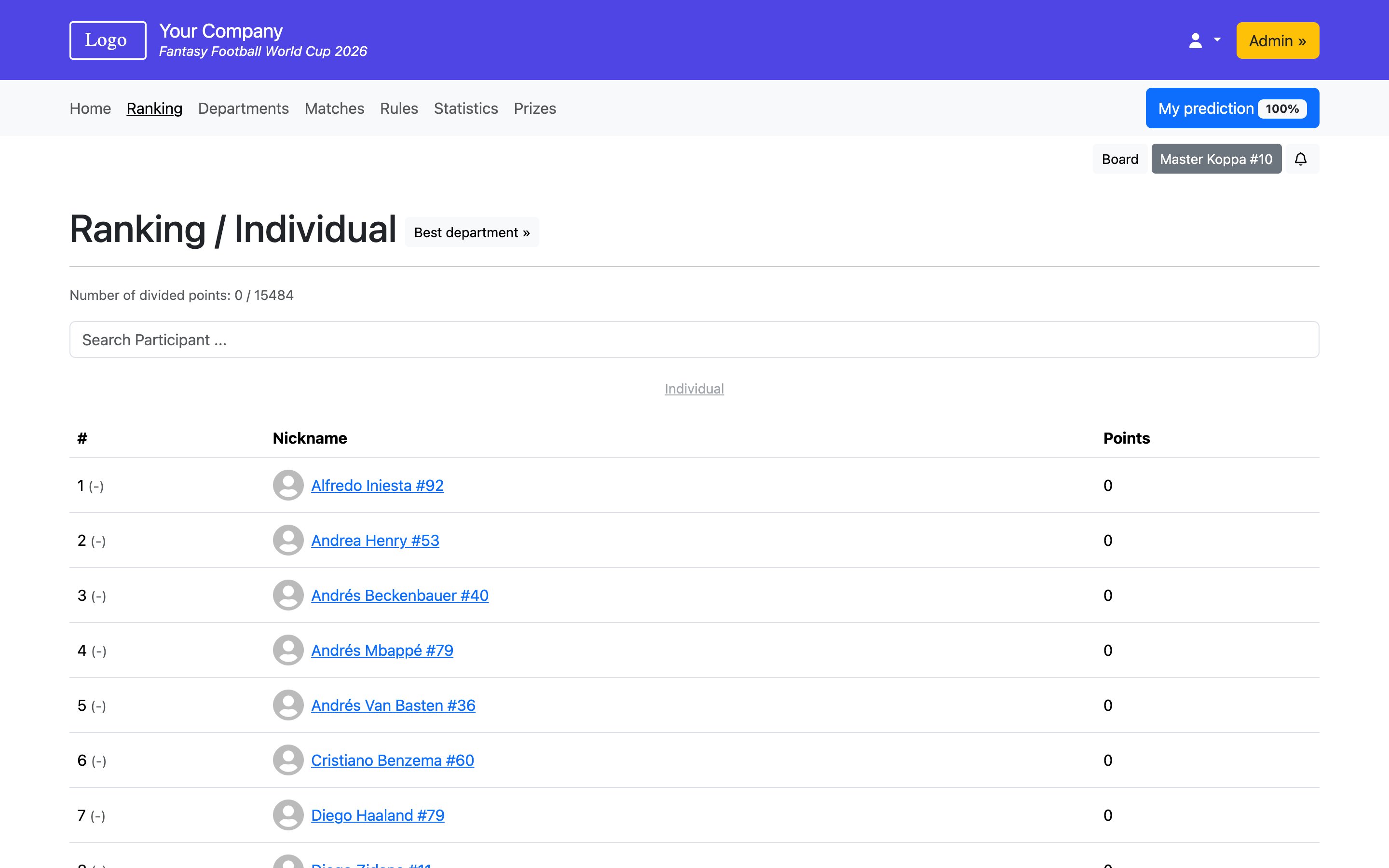 Fantasy Football Football Tournament 2026 Demo - Football Tournament 2026