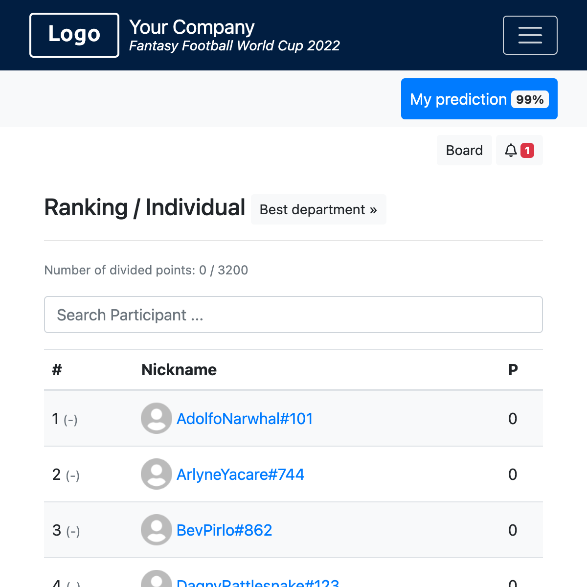 Individual Ranking - Football Tournament 2026