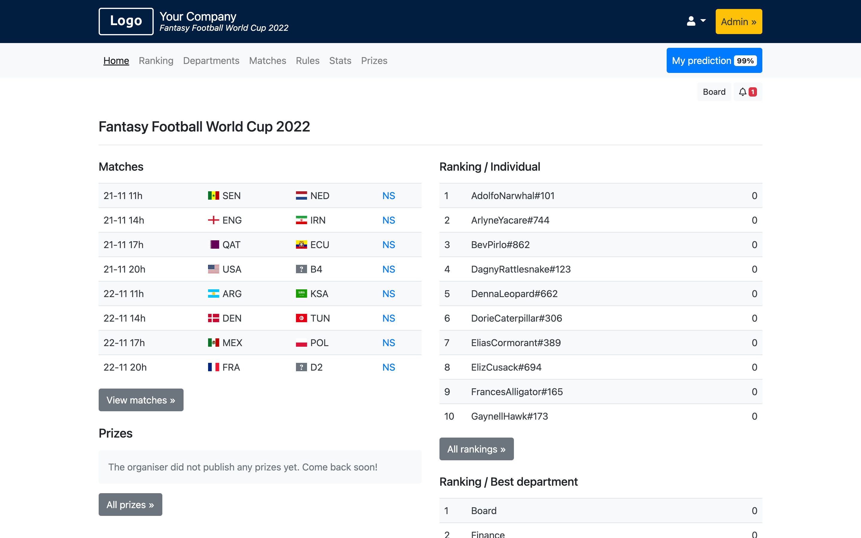 Fantasy Football Football Tournament 2022 Demo - Football Tournament 2026