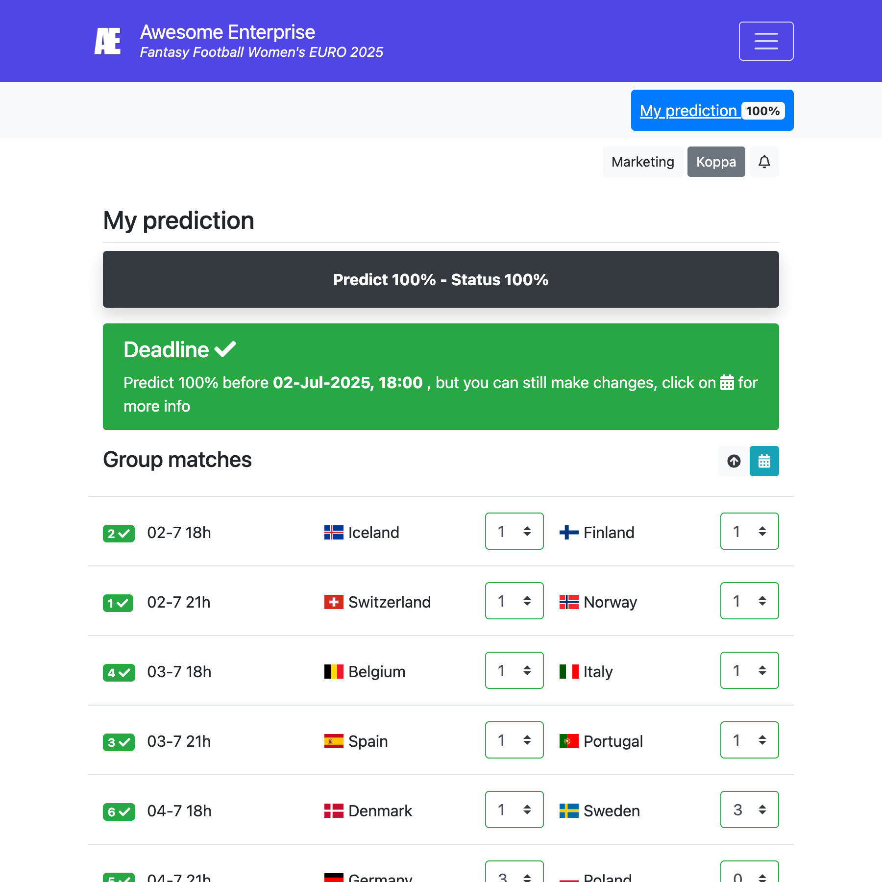 Example of a branded fantasy football platform