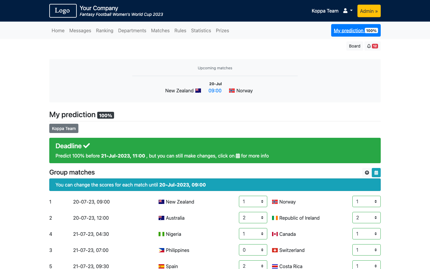 Fantasy Football Women's World Cup 2023 Demo - EURO 2024